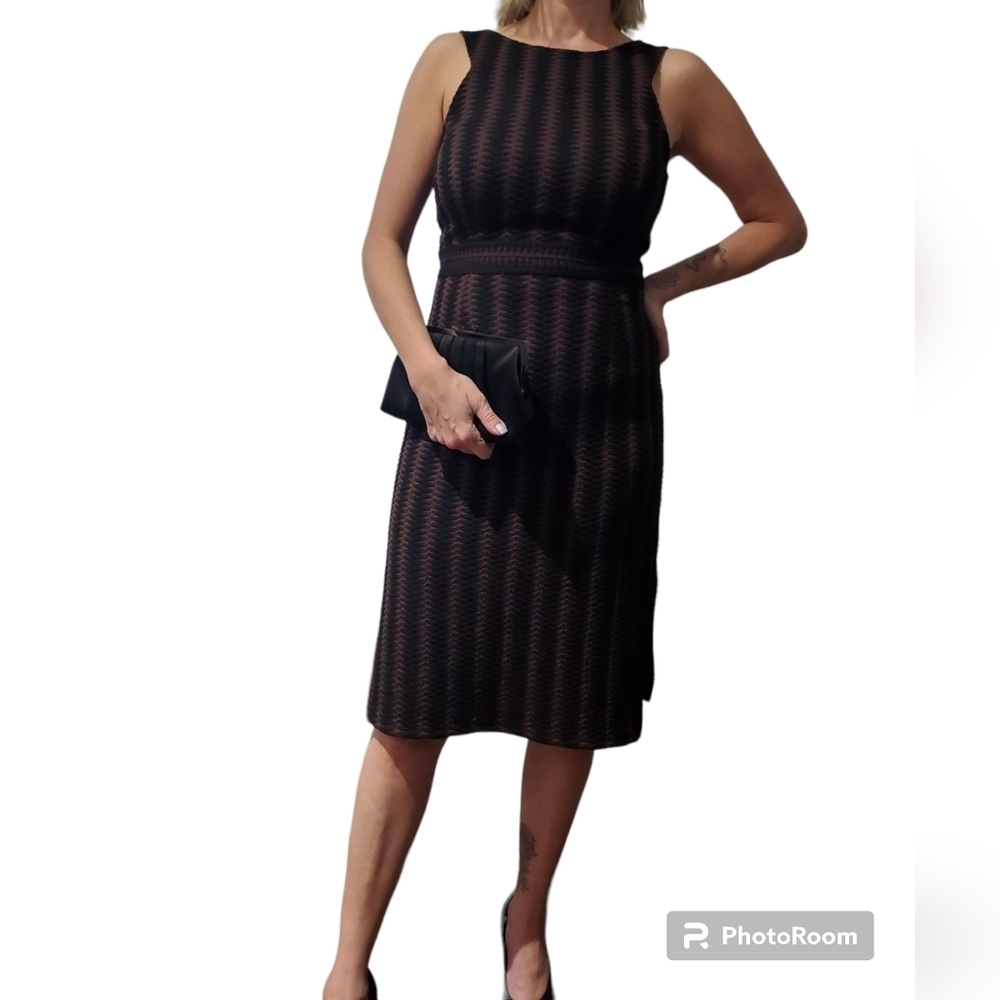 Anthropologie Maeve black & brown bodycon midi dress side splits size S - Picture 5 of 10